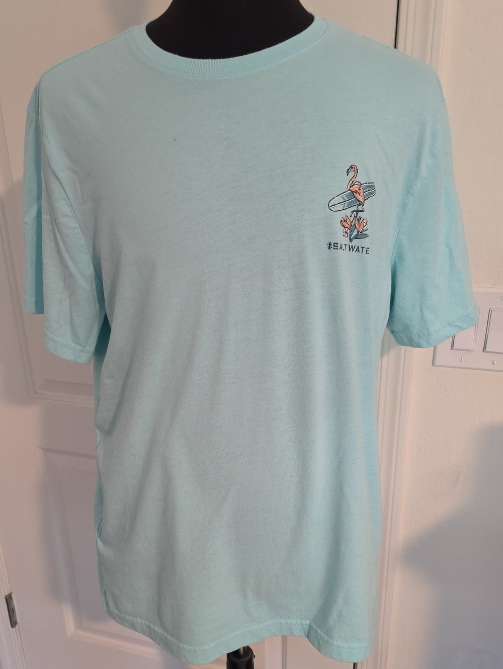 Izod Light Aqua Flamingo Surf Graphic Tee